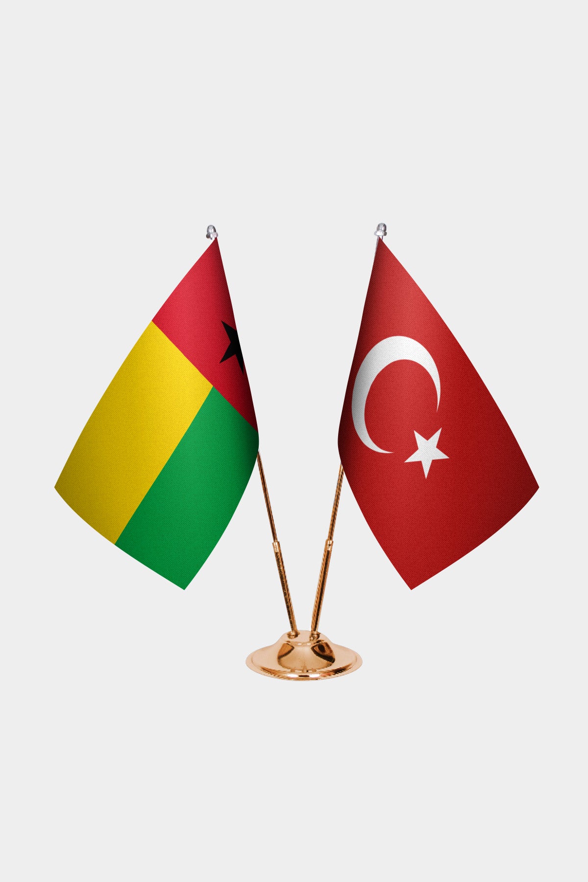 Guinea-Bissau and Turkey desk flag set with gold pole and base