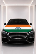 India flag car hood cover fitted on a black car bonnet