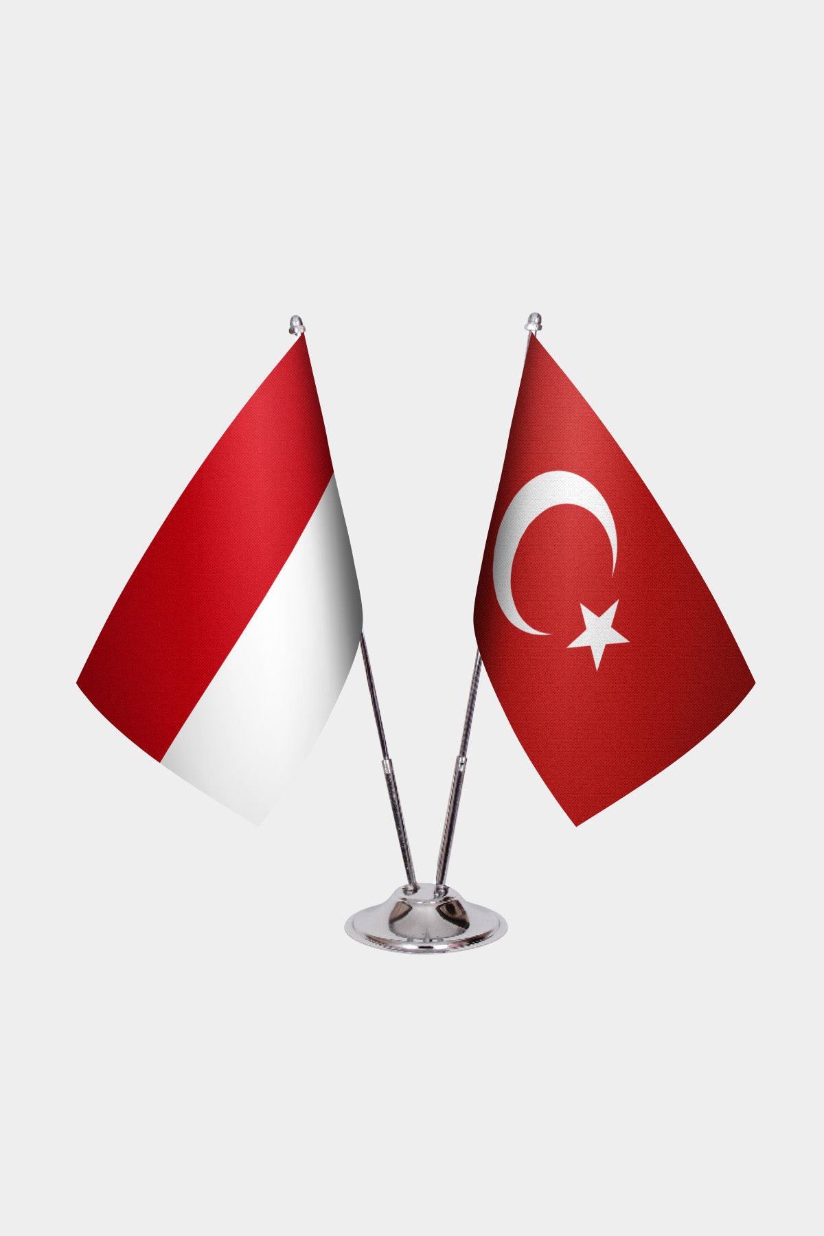 Indonesia and Turkey desk flag set with chrome pole and base
