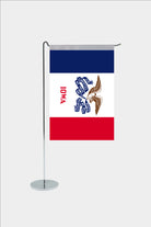Iowa state desk flag with chrome L-shaped stand - premium double-layer satin office flag