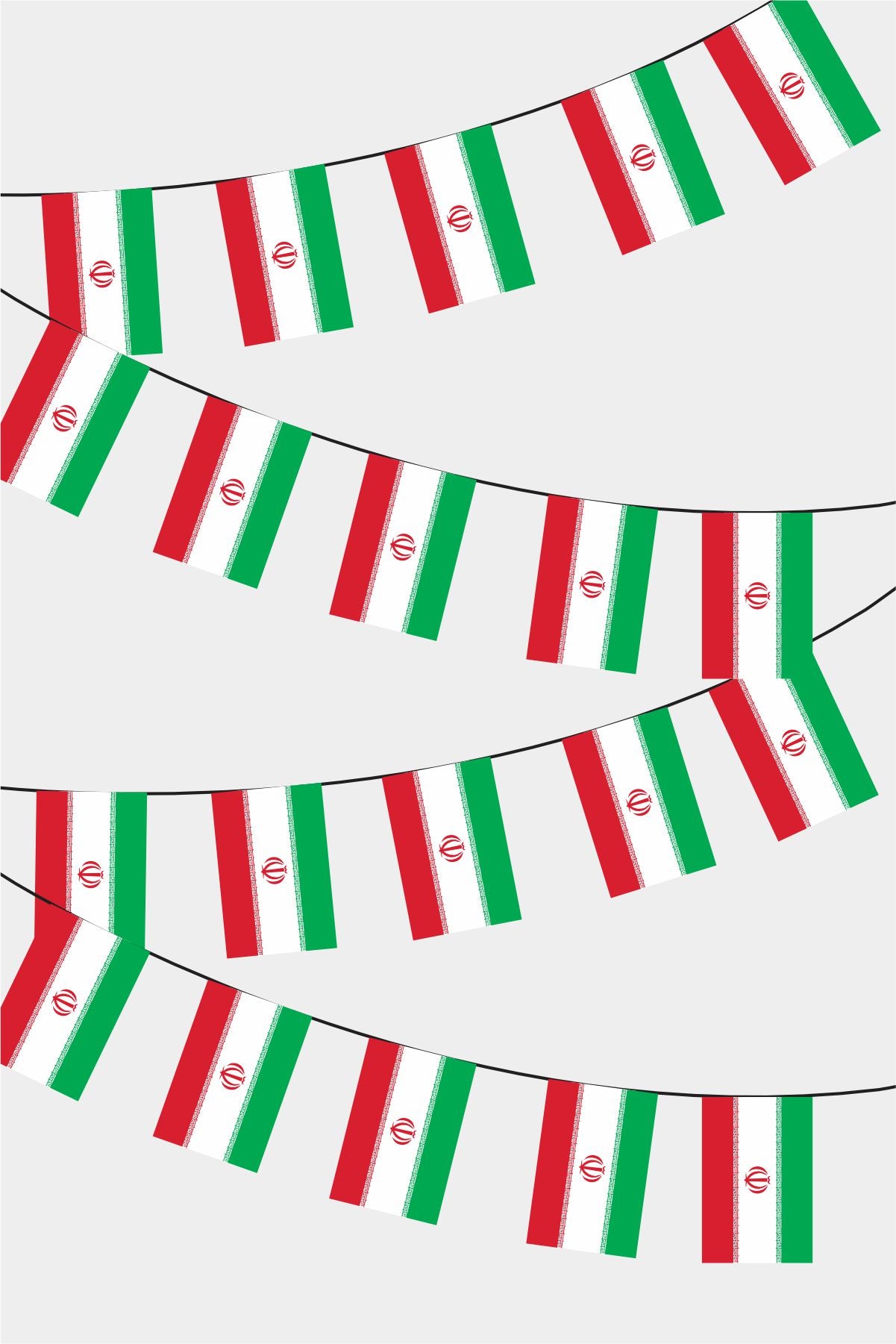 Iranian Rectangular Flag Bunting - 50 Meters Premium String Flags for Party Decoration | Professional Quality Raschel Fabric