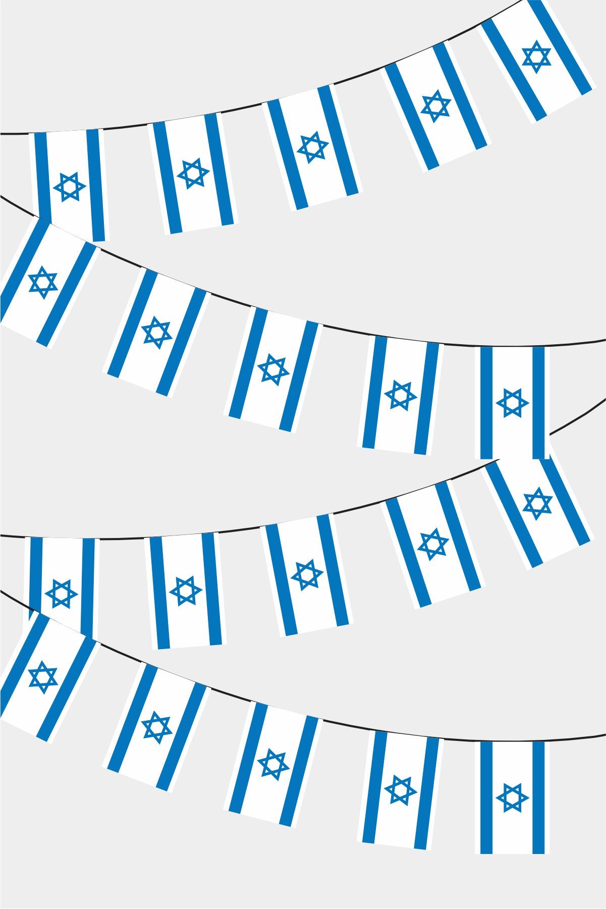 Israel Rectangular Flag Bunting - 50 Meters Premium String Flags for Party Decoration | Professional Quality Raschel Fabric
