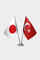 Japan and Turkey desk flag set with chrome pole and base