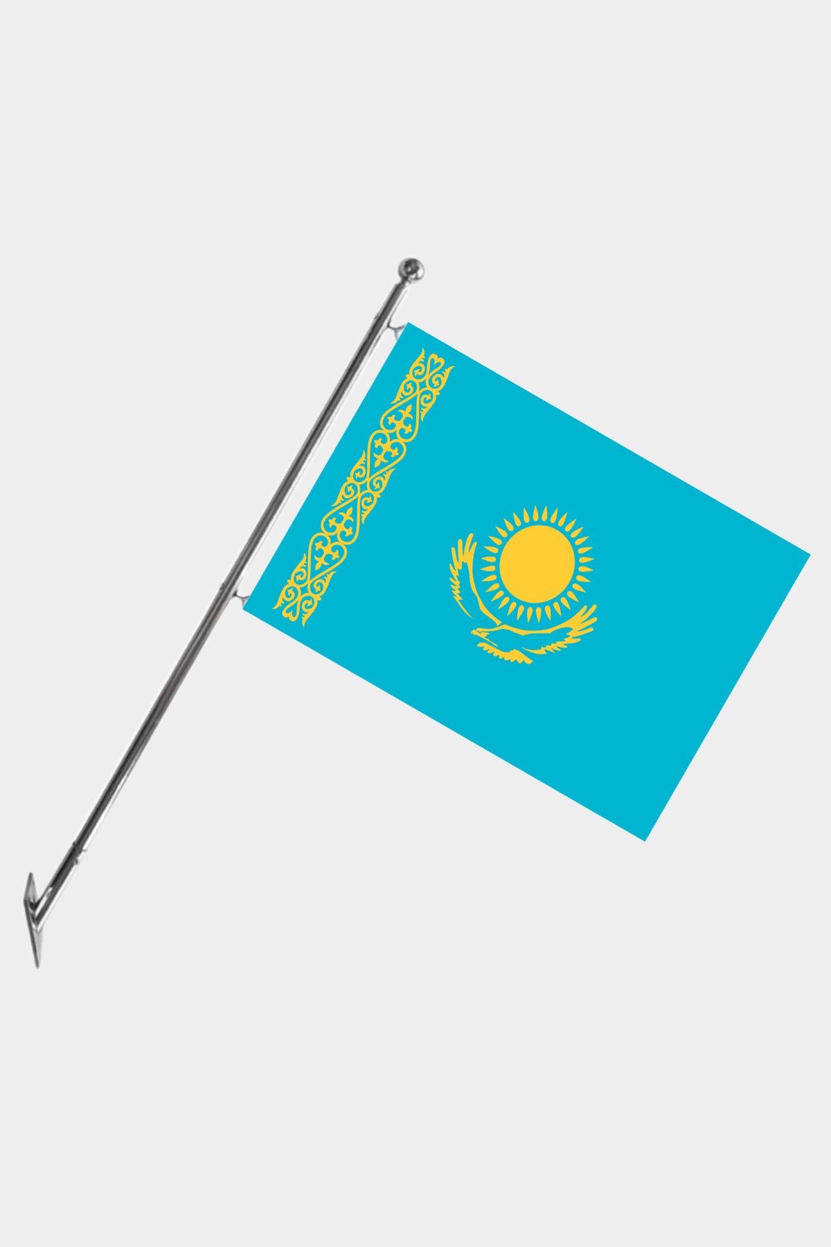 Kazakhstan Wall-Mounted Telescopic Flagpole Set — Polyester