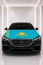 Kazakhstan flag car hood cover fitted on a black car bonnet