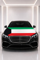 Kuwait flag car hood cover fitted on a black car bonnet