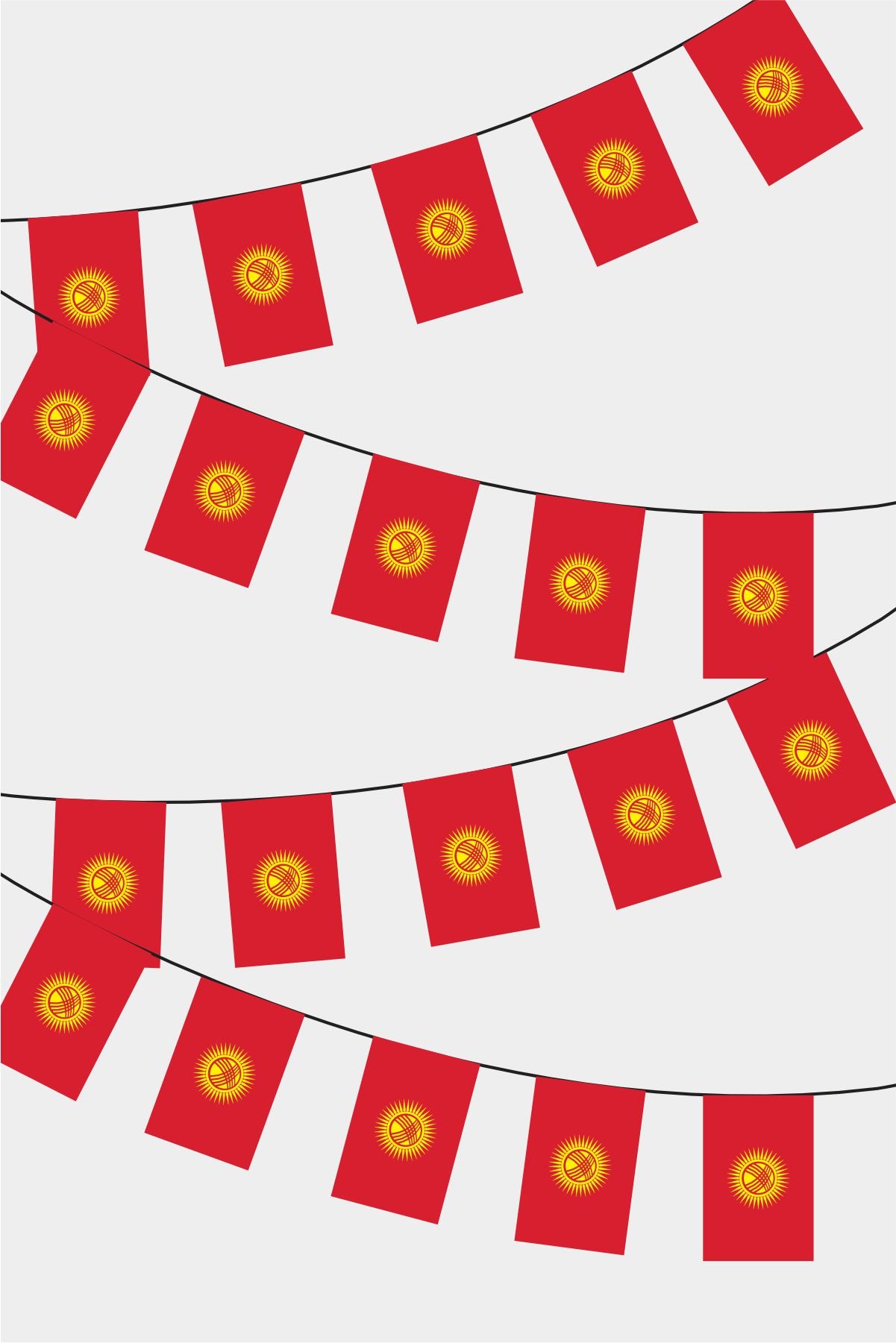 Kyrgyzstan Rectangular Flag Bunting - 50 Meters Premium String Flags for Party Decoration | Professional Quality Raschel Fabric