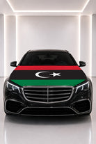 Libya flag car hood cover fitted on a black car bonnet