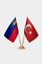 Liechtenstein and Turkey desk flag set with gold pole and base