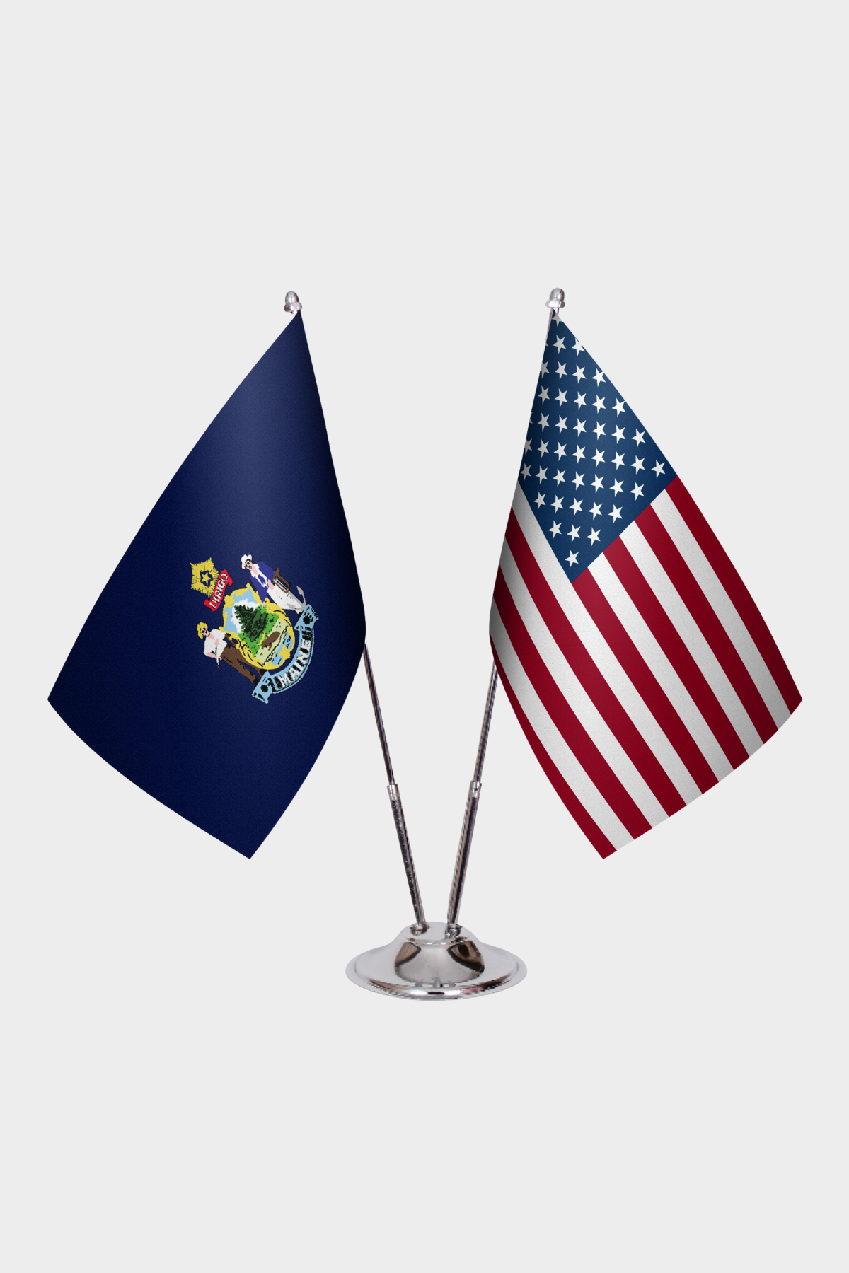 Maine & U.S. Desk Flag Set — Double Satin