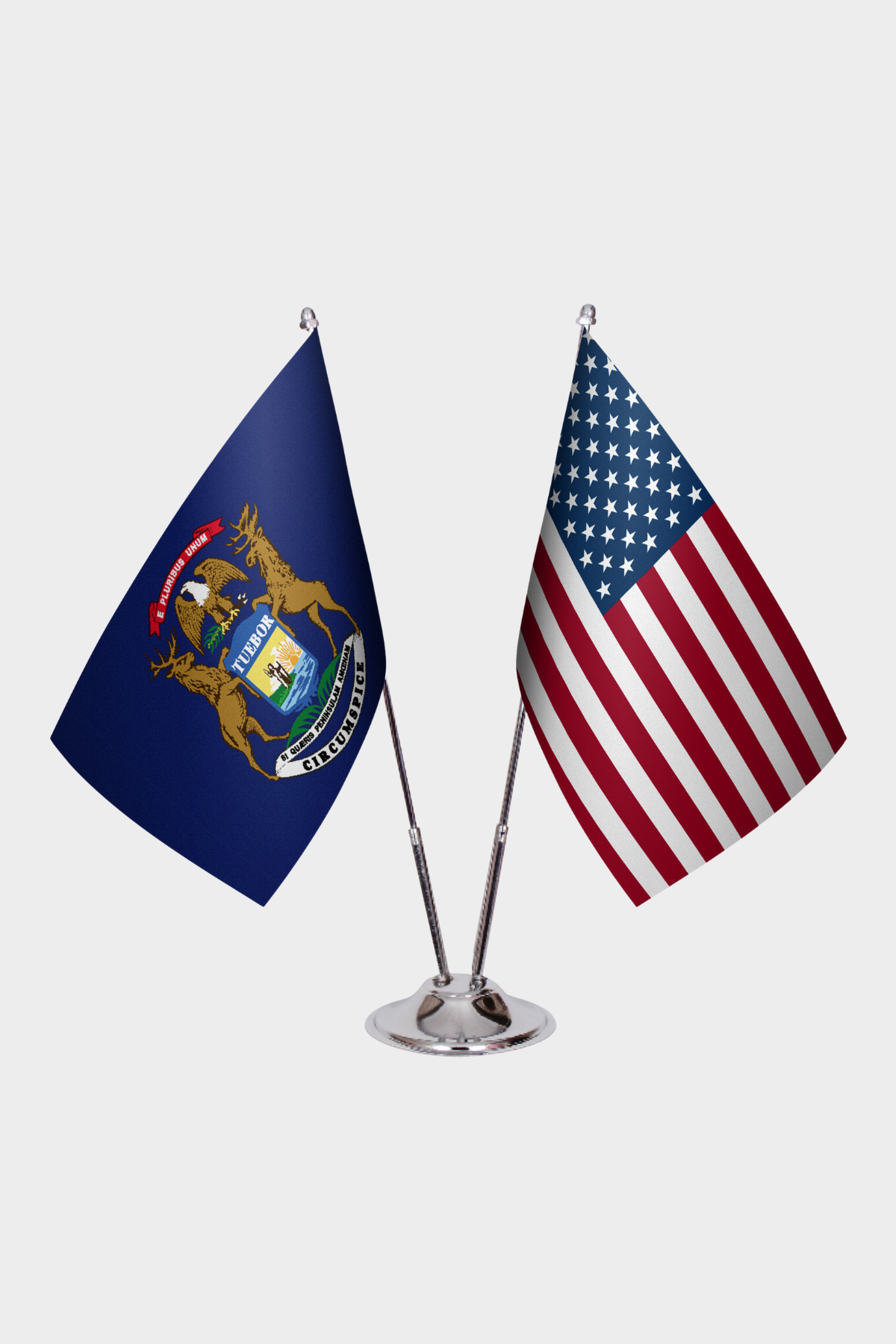 Michigan & U.S. Desk Flag Set — Double Satin