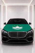Macau flag car hood cover fitted on a black car bonnet