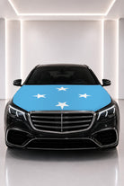 Micronesia flag car hood cover fitted on a black car bonnet
