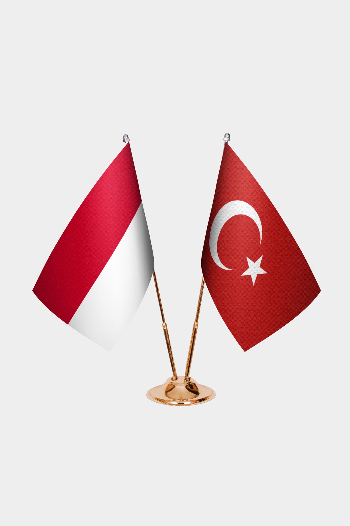 Monaco and Turkey desk flag set with gold pole and base