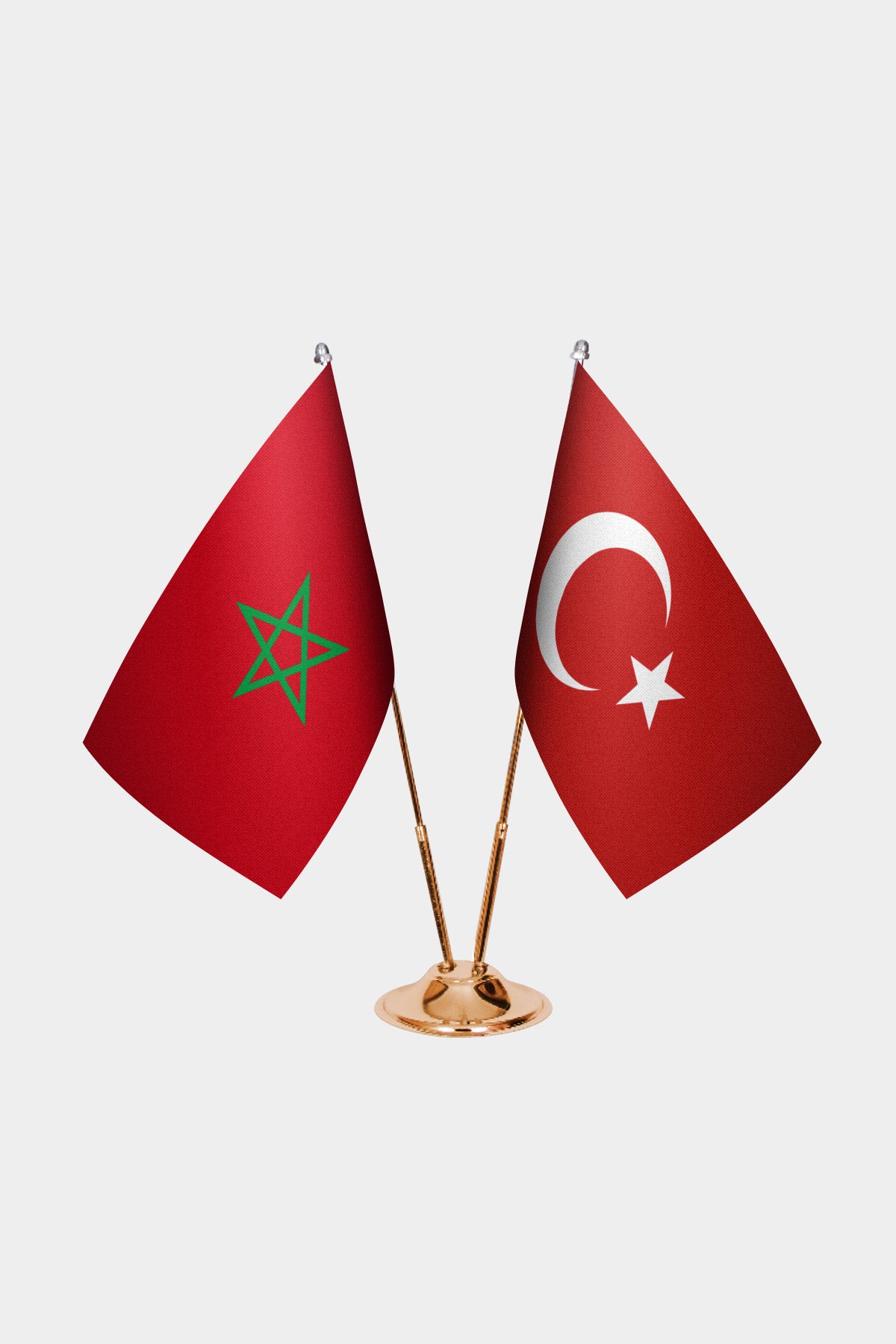 Morocco and Turkey desk flag set with gold pole and base