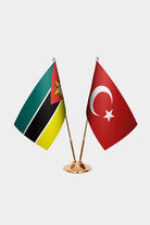 Mozambique and Turkey desk flag set with gold pole and base