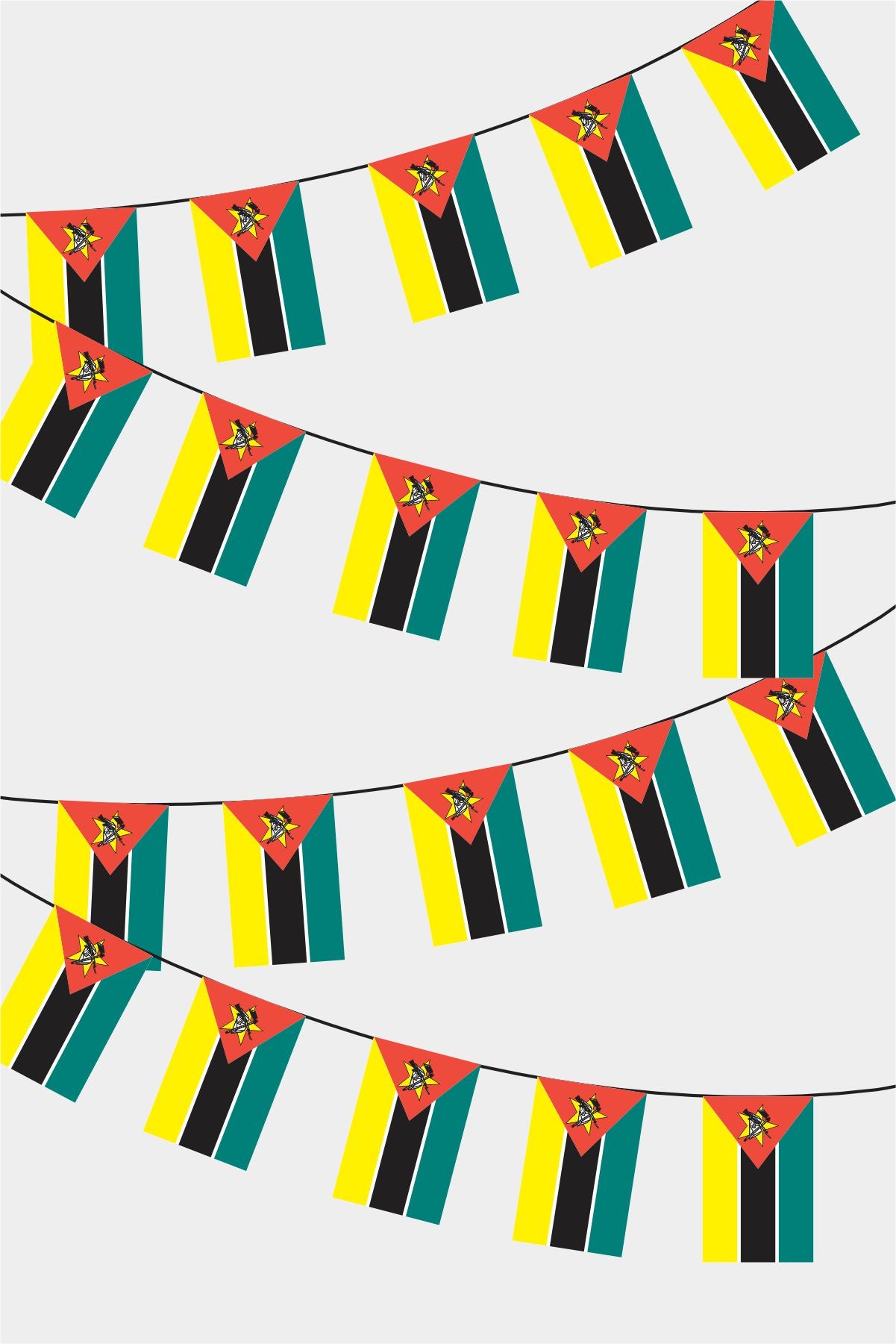 Mozambique Rectangular Flag Bunting - 50 Meters Premium String Flags for Party Decoration | Professional Quality Raschel Fabric