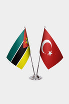 Mozambique and Turkey desk flag set with chrome pole and base