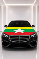 Myanmar flag car hood cover fitted on a black car bonnet