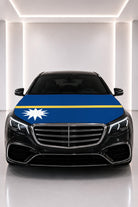 Nauru flag car hood cover fitted on a black car bonnet