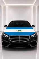 Nicaragua flag car hood cover fitted on a black car bonnet