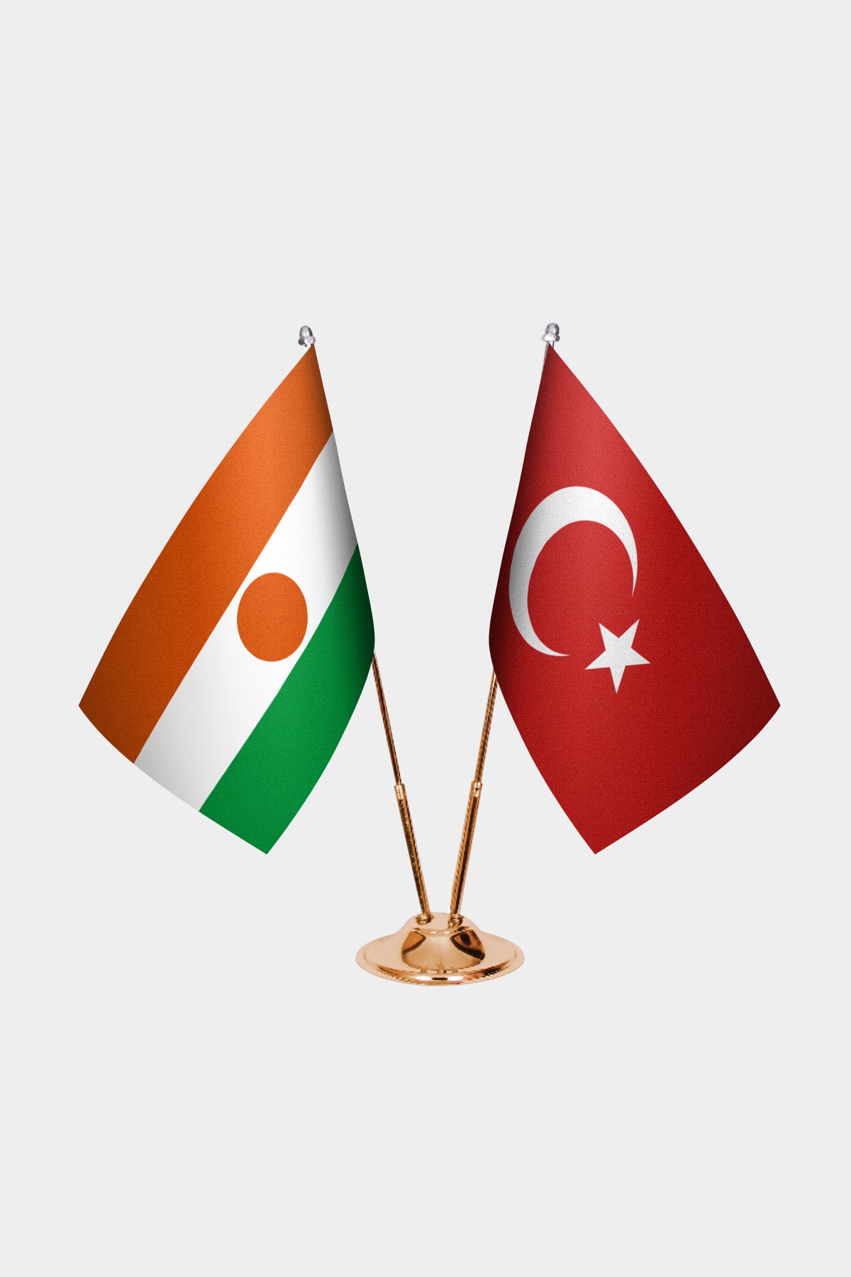 Niger and Turkey desk flag set with gold pole and base