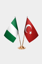 Nigeria and Turkey desk flag set with gold pole and base