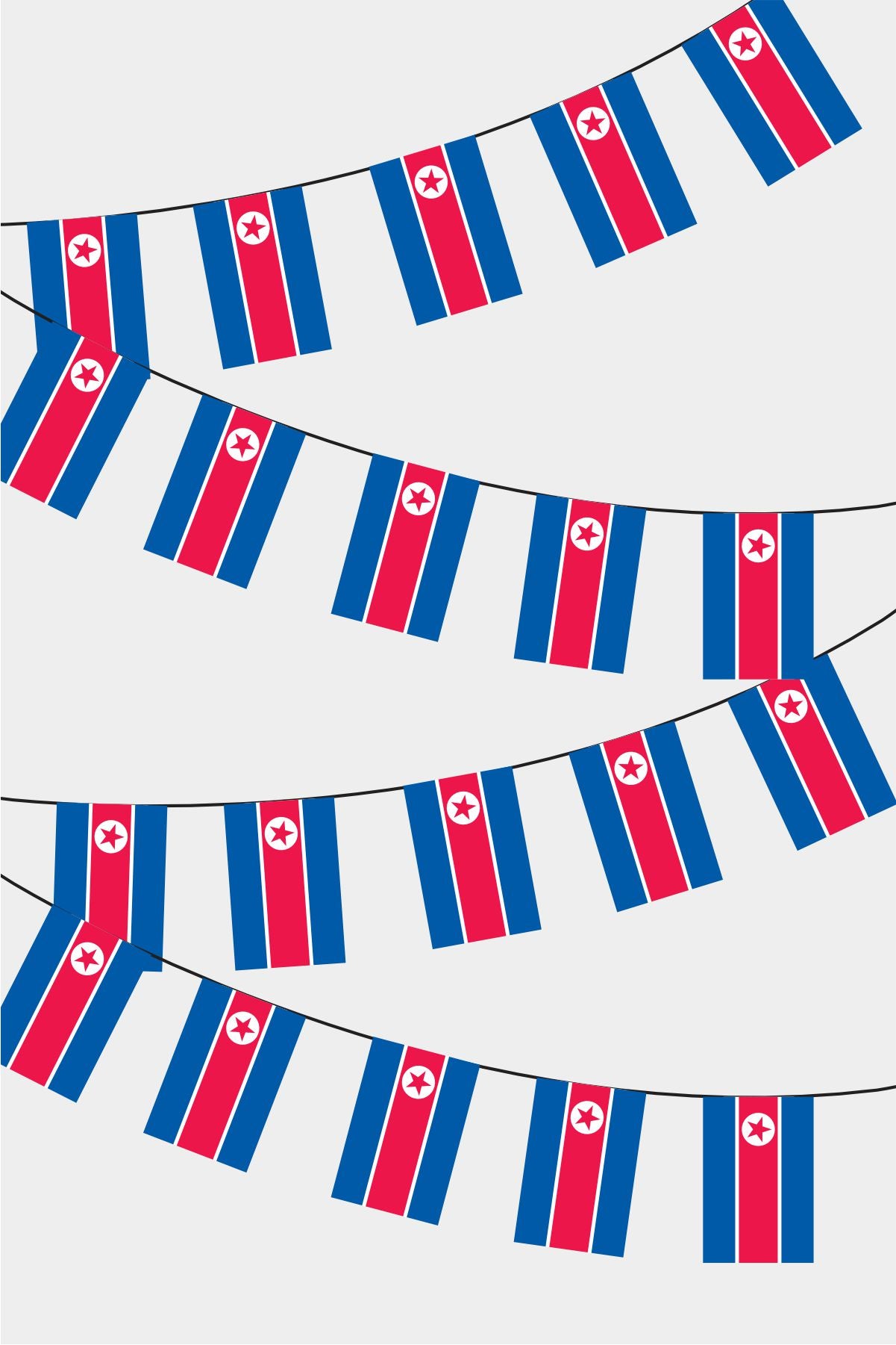 North Korea Rectangular Flag Bunting - 50 Meters Premium String Flags for Party Decoration | Professional Quality Raschel Fabric