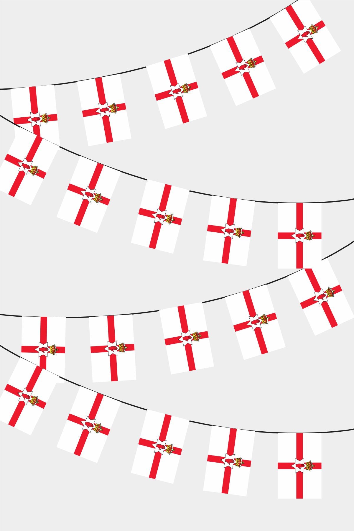 Northern Ireland Rectangular Flag Bunting - 50 Meters Premium String Flags for Party Decoration | Professional Quality Raschel Fabric