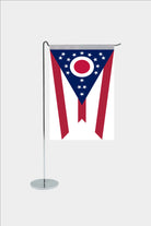Ohio state desk flag with chrome L-shaped stand - premium double-layer satin office flag