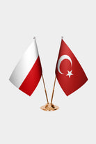 Poland and Turkey desk flag set with gold pole and base