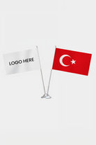 Logo Baskılı Türk Masa Bayrağı Seti — krom direkli set, logo alanı örneği
