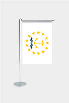 Rhode Island state desk flag with chrome L-shaped stand - premium double-layer satin office flag