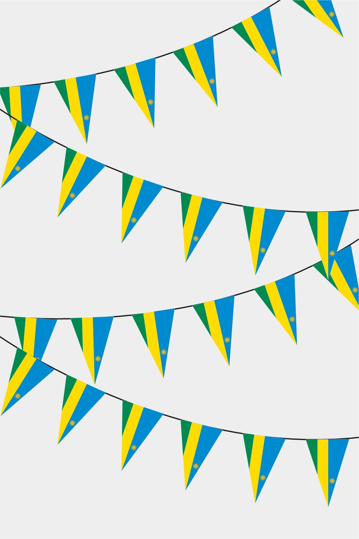 Rwanda Triangular Flag Bunting - 50 Meters Premium Pennant Flags for Party Decoration | Professional Quality Raschel Fabric