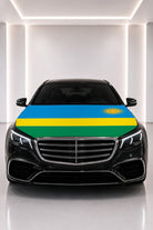 Rwanda flag car hood cover fitted on a black car bonnet
