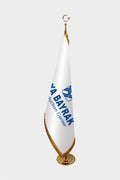 Logo Baskılı Altın Saçaklı ve Direkli Makam Bayrağı Seti
