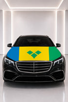 Saint Vincent and the Grenadines flag car hood cover fitted on a black car bonnet
