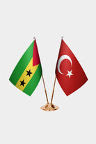 São Tomé & Príncipe and Turkey desk flag set with gold pole and base