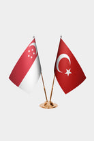 Singapore and Turkey desk flag set with gold pole and base
