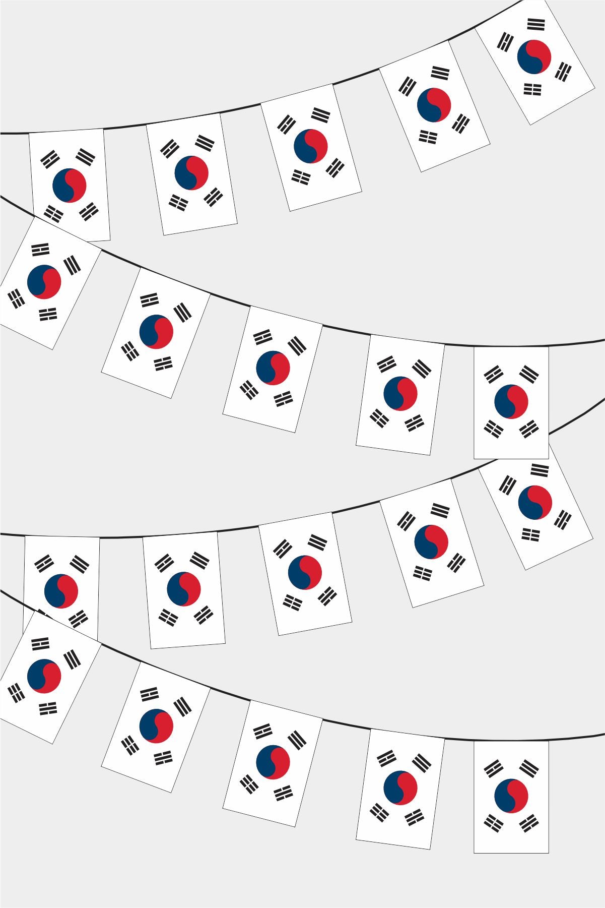 South Korea Rectangular Flag Bunting - 50 Meters Premium String Flags for Party Decoration | Professional Quality Raschel Fabric