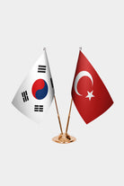 South Korea and Turkey desk flag set with gold pole and base