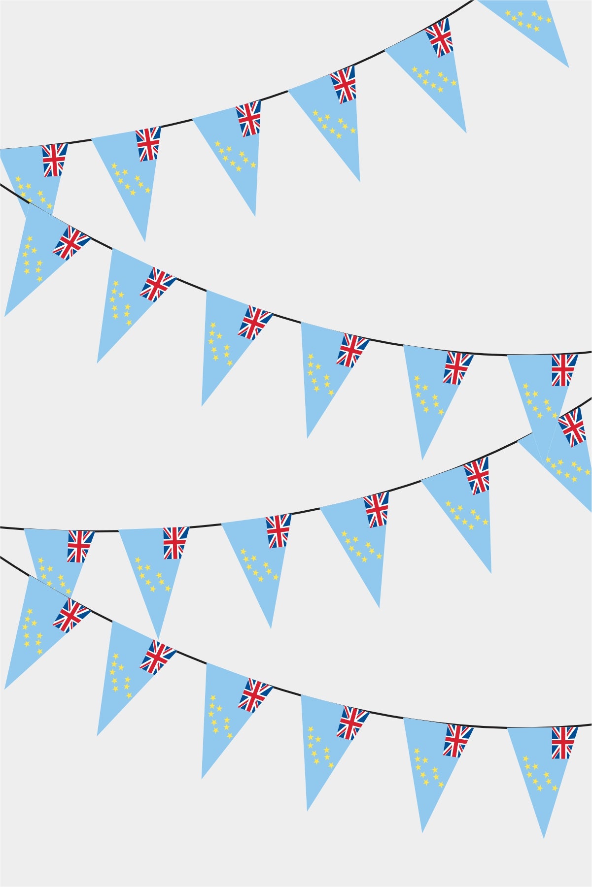 Tuvalu Triangular Flag Bunting - 50 Meters Premium Pennant Flags for Party Decoration | Professional Quality Raschel Fabric