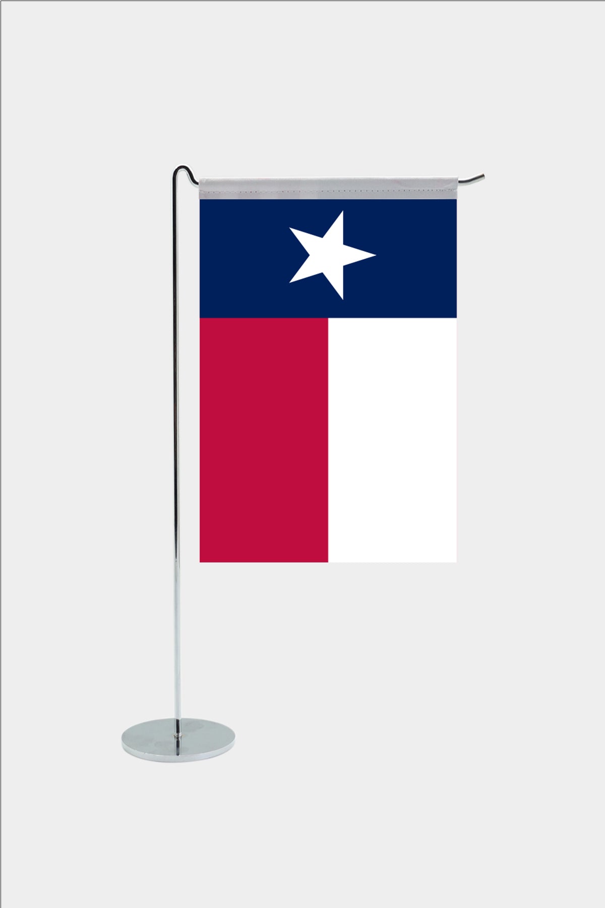 Texas state desk flag with chrome L-shaped stand - premium double-layer satin office flag
