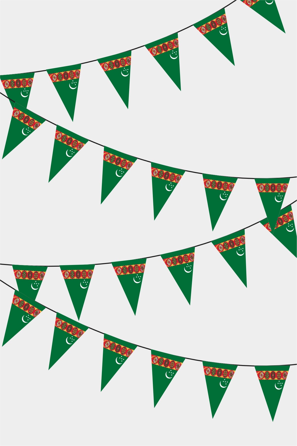 Turkmenistan Triangular Flag Bunting - 50 Meters Premium Pennant Flags for Party Decoration | Professional Quality Raschel Fabric