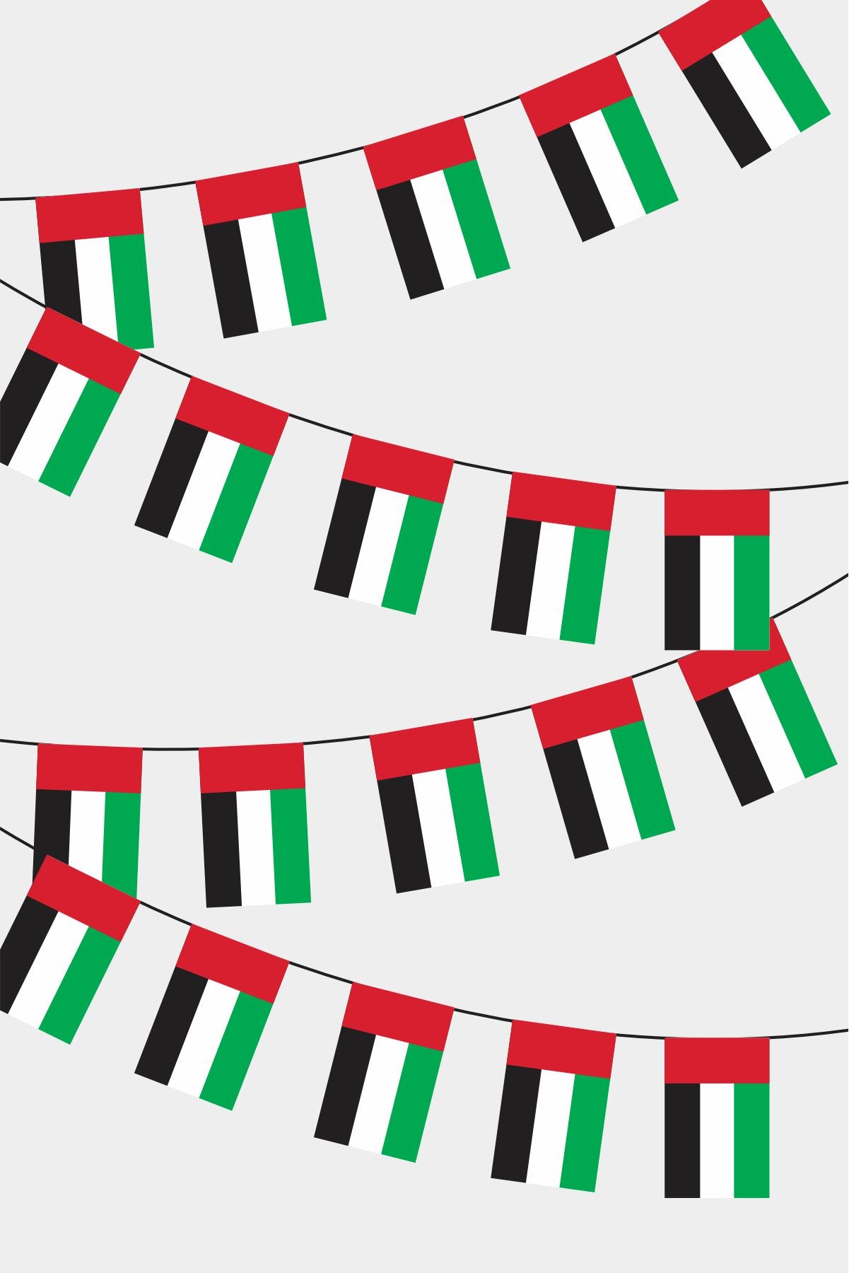 United Arab Emirates Rectangular Flag Bunting - 50 Meters Premium String Flags for Party Decoration | Professional Quality Raschel Fabric