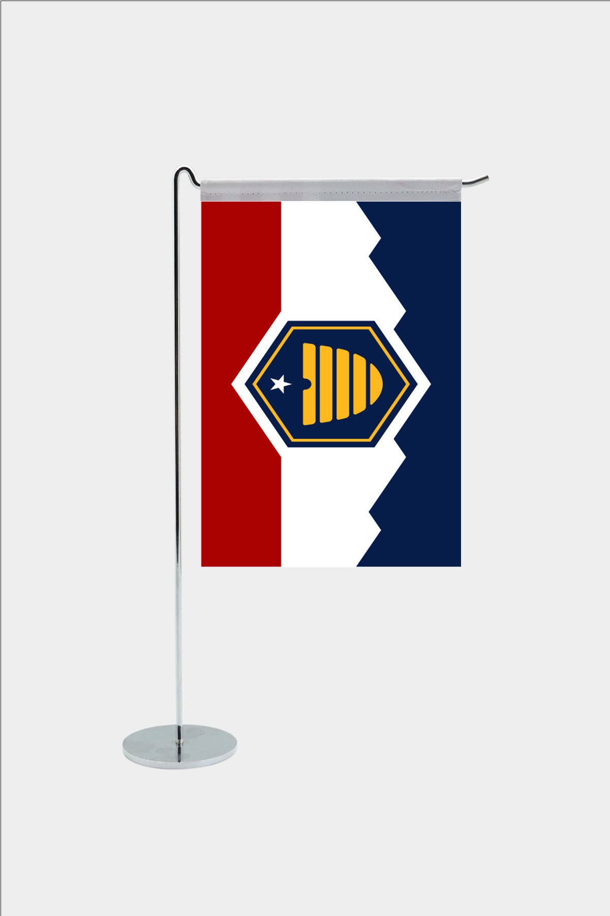 Utah state desk flag with chrome L-shaped stand - premium double-layer satin office flag