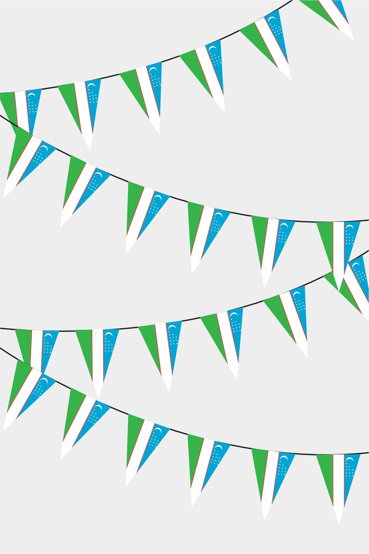 Uzbekistan Triangular Flag Bunting - 50 Meters Premium Pennant Flags for Party Decoration | Professional Quality Raschel Fabric