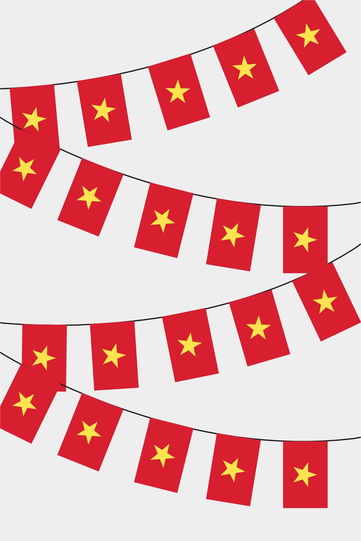 Vietnam Rectangular Flag Bunting - 50 Meters Premium String Flags for Party Decoration | Professional Quality Raschel Fabric