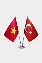 Vietnam and Turkey desk flag set with chrome pole and base