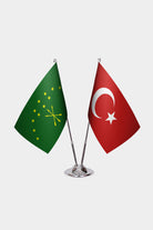 Adige & Türkiye İkili Masa Bayrağı Seti — Altın direk seçeneği